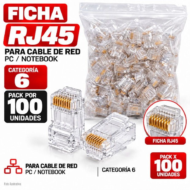 &ua CABLE DE RED PC NOTEBOOK FICHA RJ45 X 100 CAT 6 (174)
